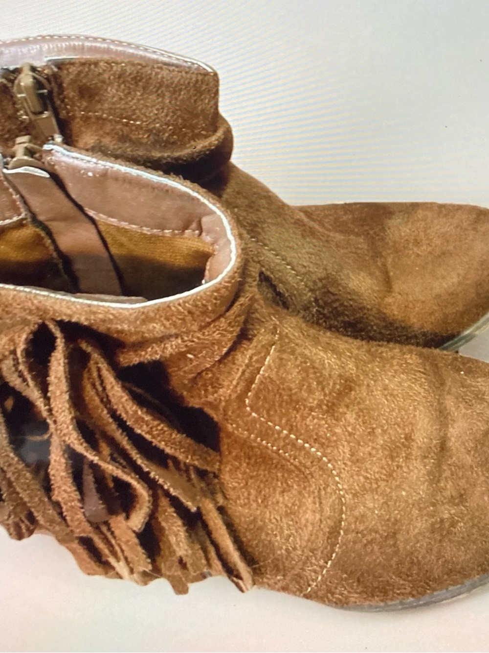 Via Veneto Brown Suede Fringe Ankle Boots Womens Size 6
